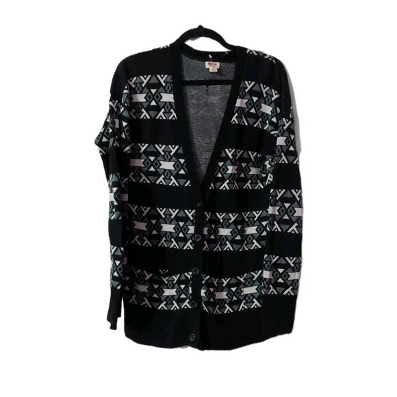Mossimo Womens Cardigan Size Large Aztec Knit Black White Sweater READ - Picture 1 of 8